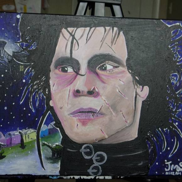 12"×16" Edward Scissorhands hand painted single piece canvas Original gothic emo - Picture 7 of 7